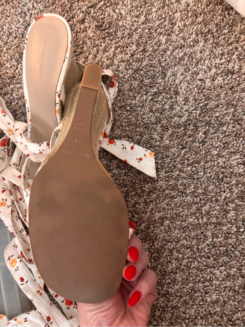 Reformation Cream Floral Lace-Up Heeled Wedge Sandals - Picture 3 of 5
